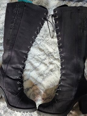 Torrid Black Lace-Up Knee-High Block Heel Boots Wide Calf